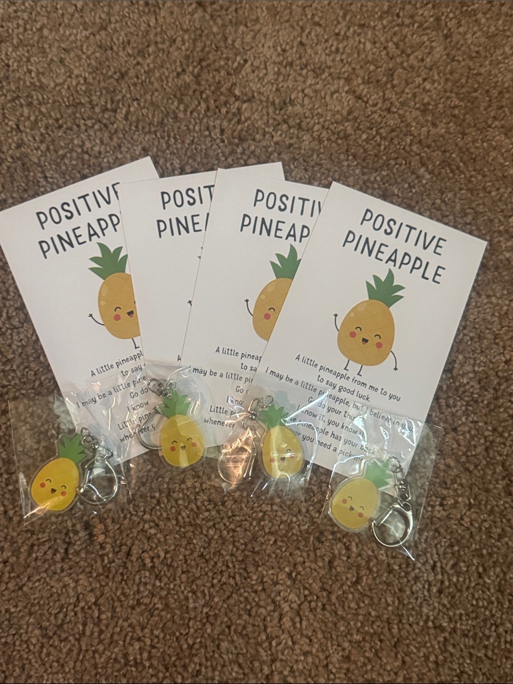 Pack of 4 Positive Pineapple Enamel Keychain with Card - 4 Pack